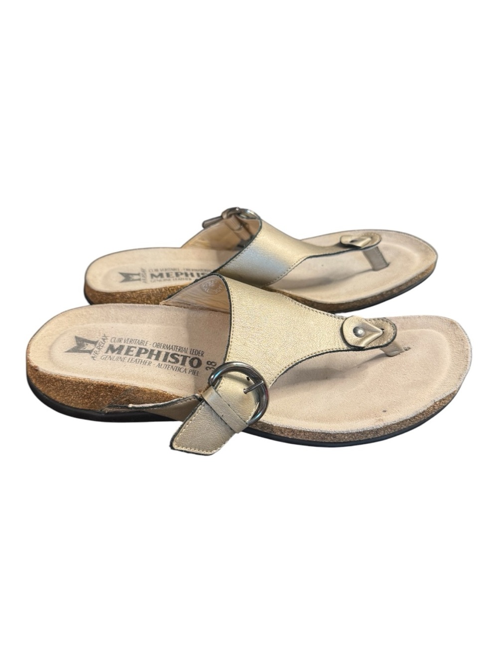 Mephisto Helen Metallic Gold Leather Thong Sandals Size 38 US 7.5-8 EUC